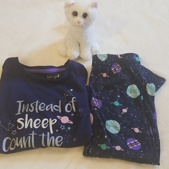 Girl's Galaxy Pajama Set Long Sleeves XS 4/5 - Picture 5 of 5